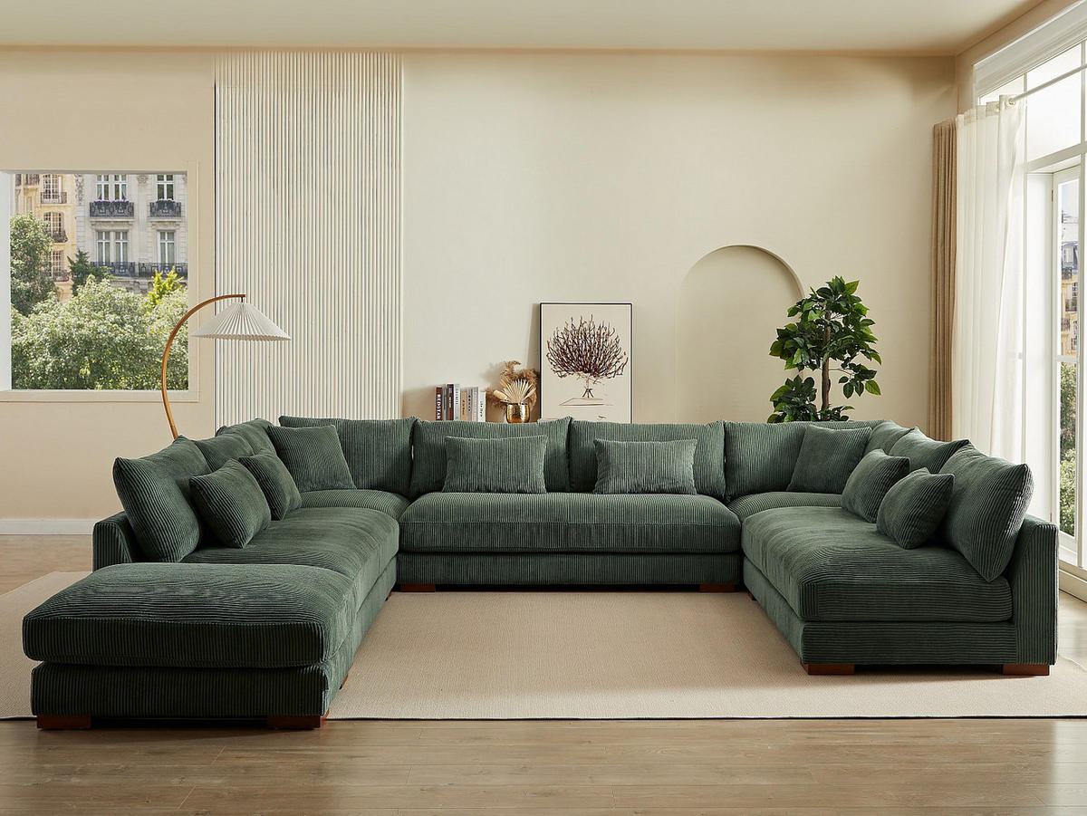 SOFA ohne Schlafmöglichkeit - 10 Personen - Samt, Stoff - Grün - - Grün, Textil (102/85/77cm) - Vente-Unique
