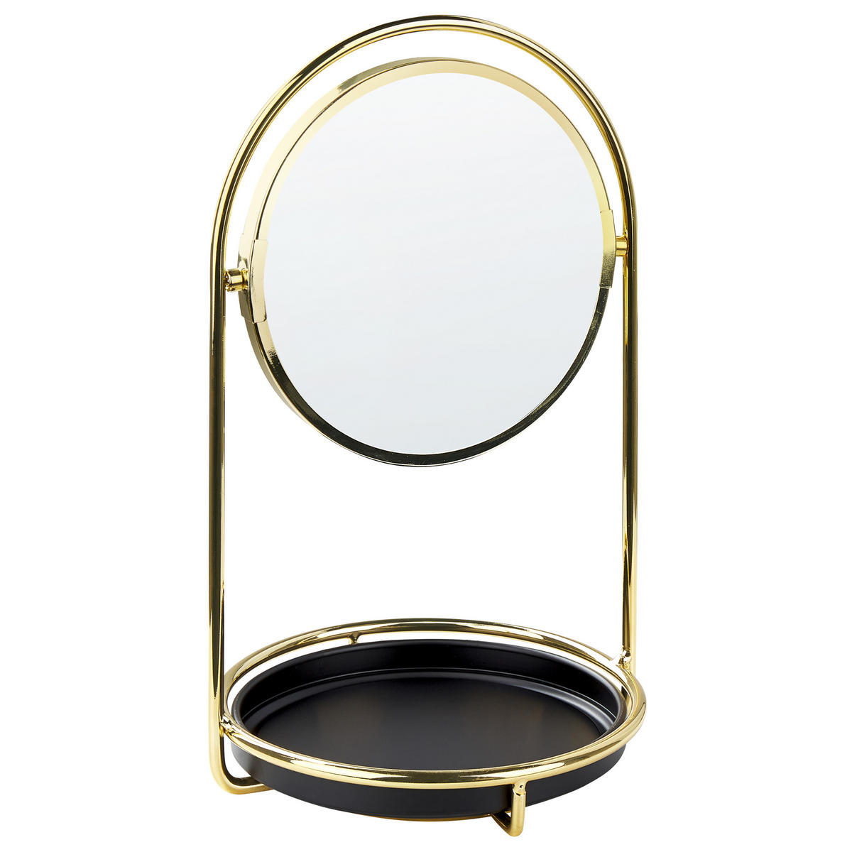 KOSMETIKSPIEGEL 15 cm gold/schwarz Indre - Goldfarben/Schwarz, Metall (17/29/17cm) - Beliani