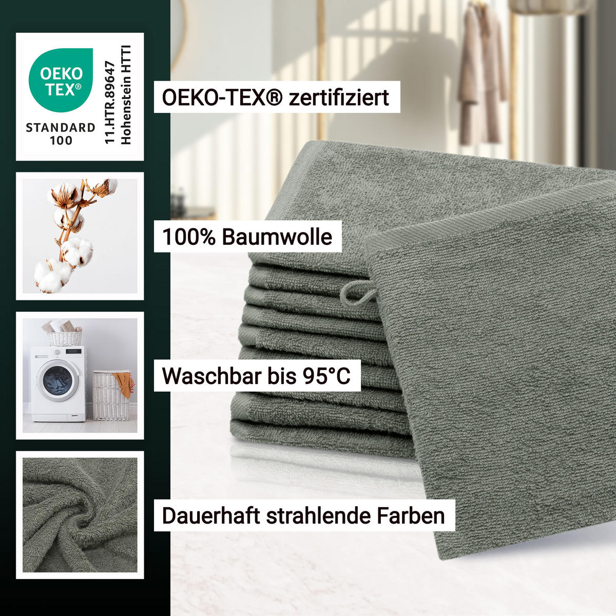 WASCHHANDSCHUH, 10er-Set, 16x21 cm, 100% Baumwolle, Grau - Taupe, Textil (16/21cm) - Zollner