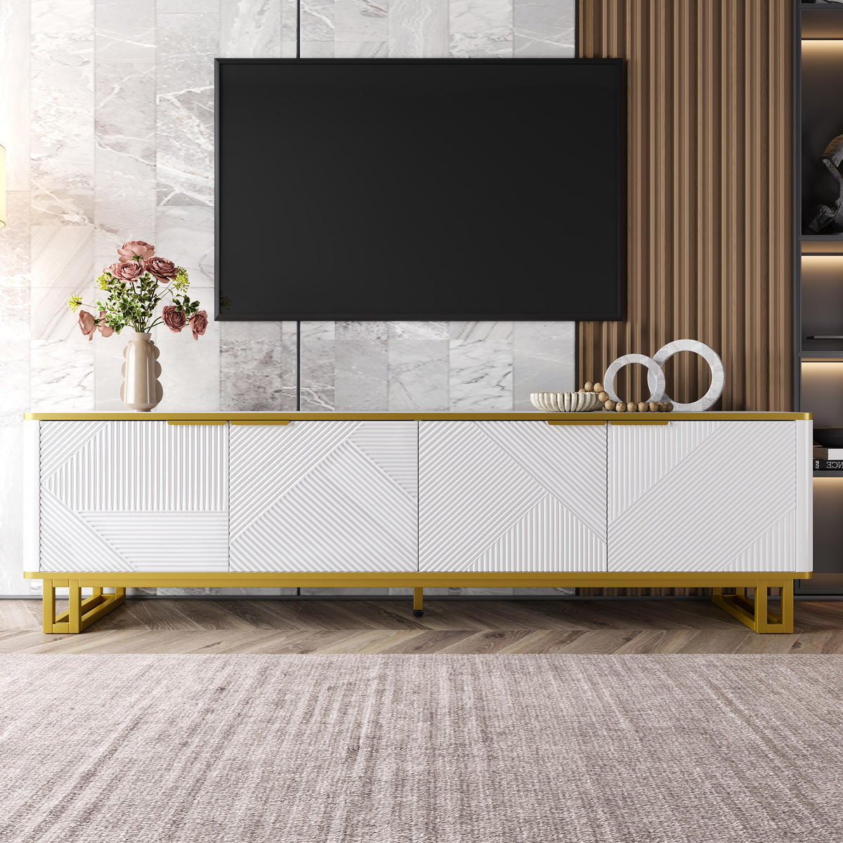 TV-SCHRANK Lowboard 160x37x48 cm 4 Türen - Weiß, Holz (160/48/37.5cm) - Fortuna Lai