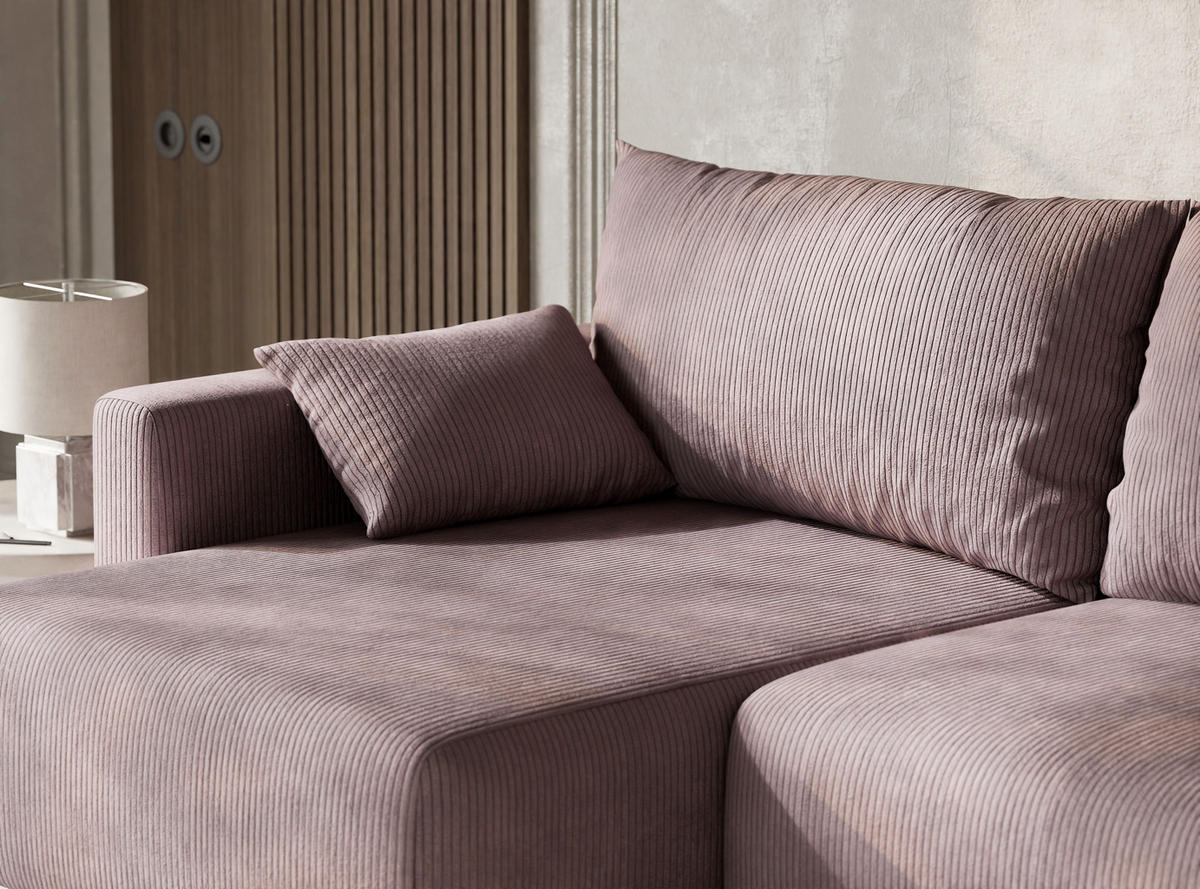 ECKSOFA MIT SCHLAFFUNKTION Leon Lila Samtstoff - Flieder/Schwarz, Holz/Holzwerkstoff (148/239cm) - Maison de Reve