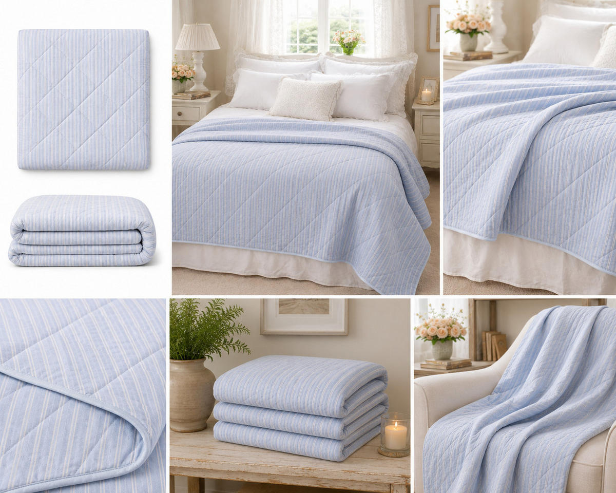 WOHNDECKE Baumwolle 140x180 cm Quilt-Optik – Gesteppt, Weich & Modern - Blau, Naturmaterialien (140/180cm) - AU Maison