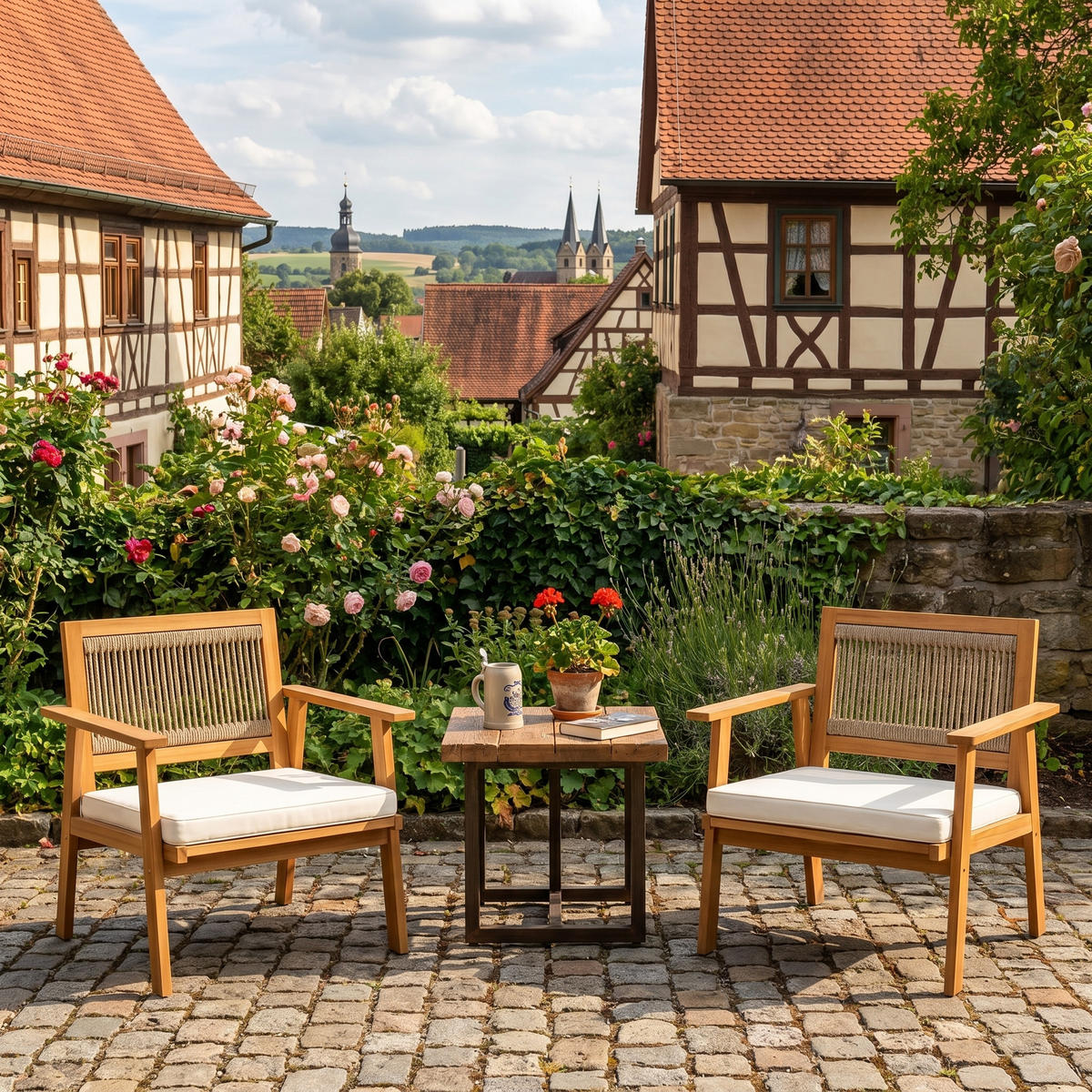 2ER-SET Outdoor Armlehnstühle 75cm - Akaziefarben, Holz (64/74.5/64cm) - Hometopia
