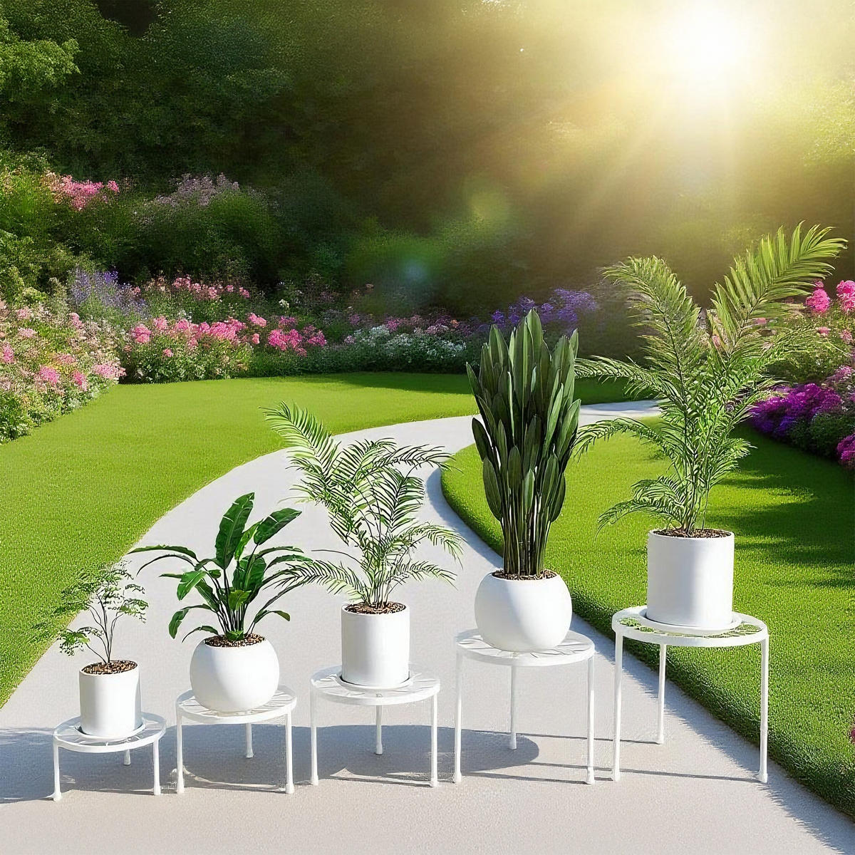 5DÍLNÁ sada stojanů na květiny - bílá, kov (30/20/30cm) - Relaxdays