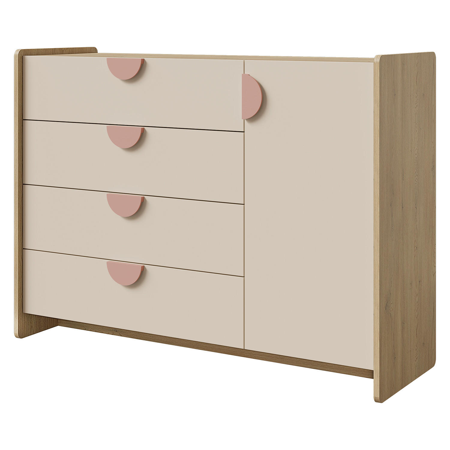Beautysofa Kommode Eiche, Beige, Rosa 123x91x40 cm