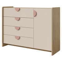KOMMODE Lena für Jugendliche mit 1 Tür und 4 Schubladen, 120 cm, Eiche Cremona/Macadamia/Puderrosa - Eichefarben/Beige, Holzwerkstoff (123/91/40cm) - Beautysofa
