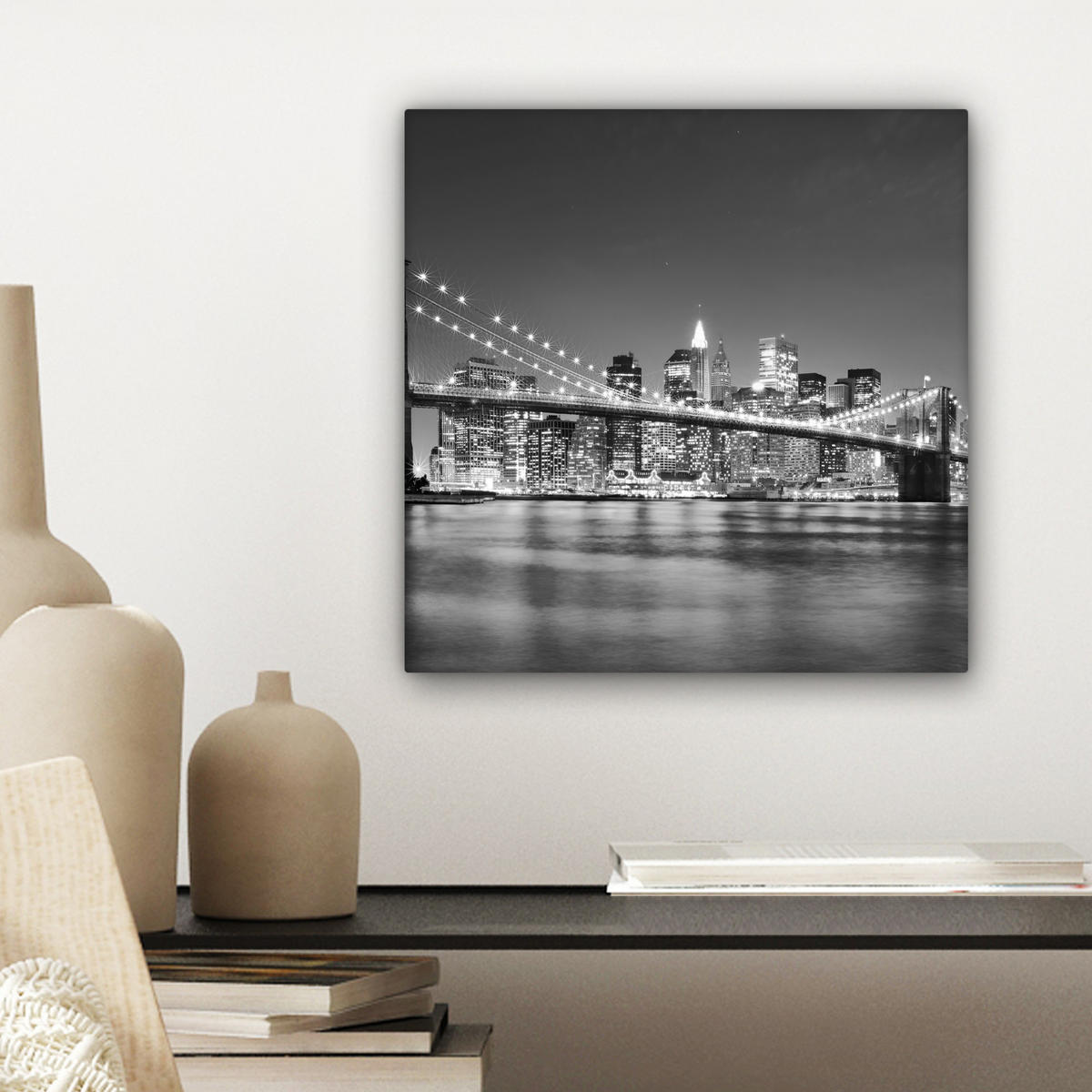 LEINWANDBILD - New York - Brücke - Brooklyn - Schwarz und weiß - Architektur - 20x20 - Wandbilder - Schwarz, Textil (20/20cm) - MuchoWow