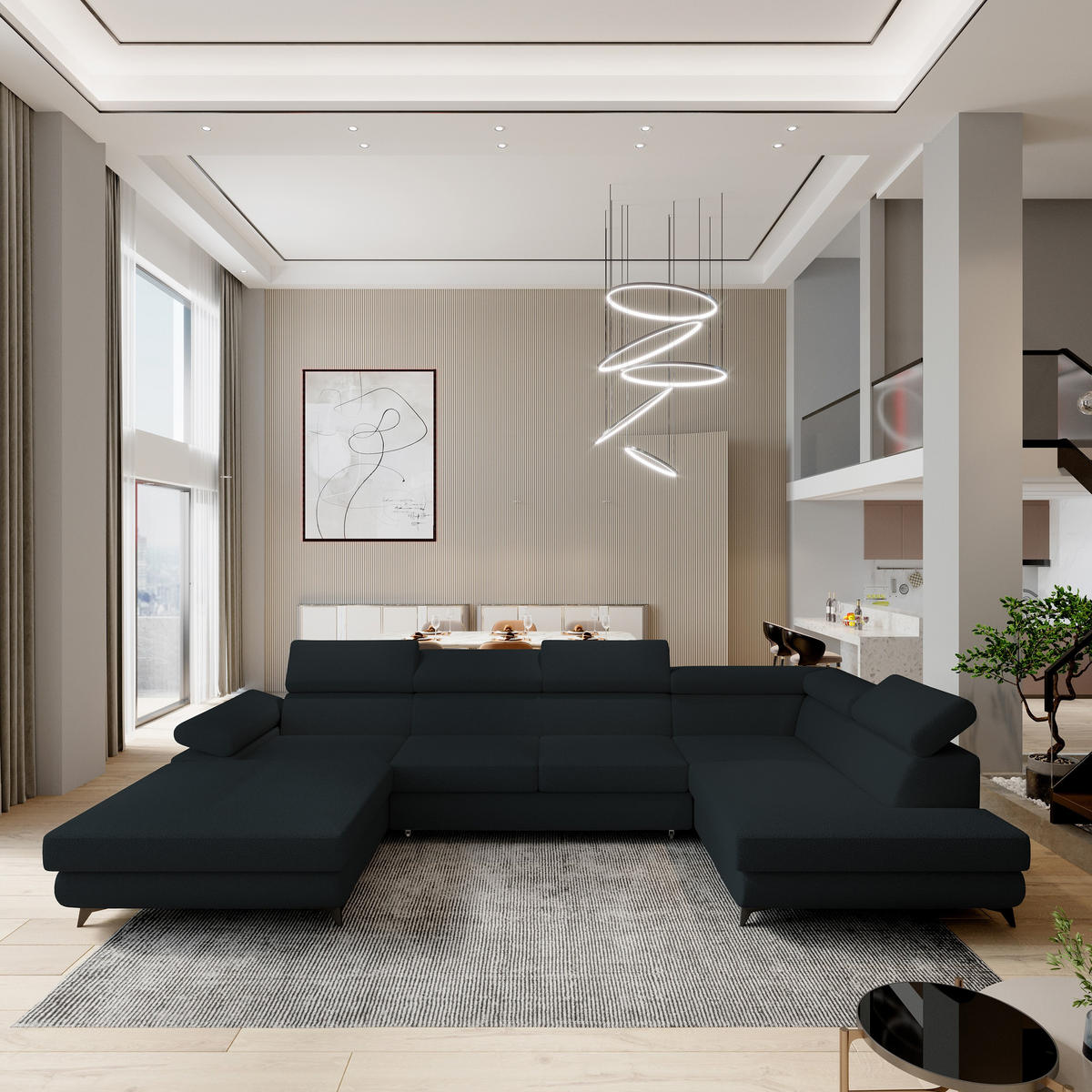 ROHOVÁ SEDAČKA RUBANO černá - černá, kov/dřevo (339/190cm) - MASSENO