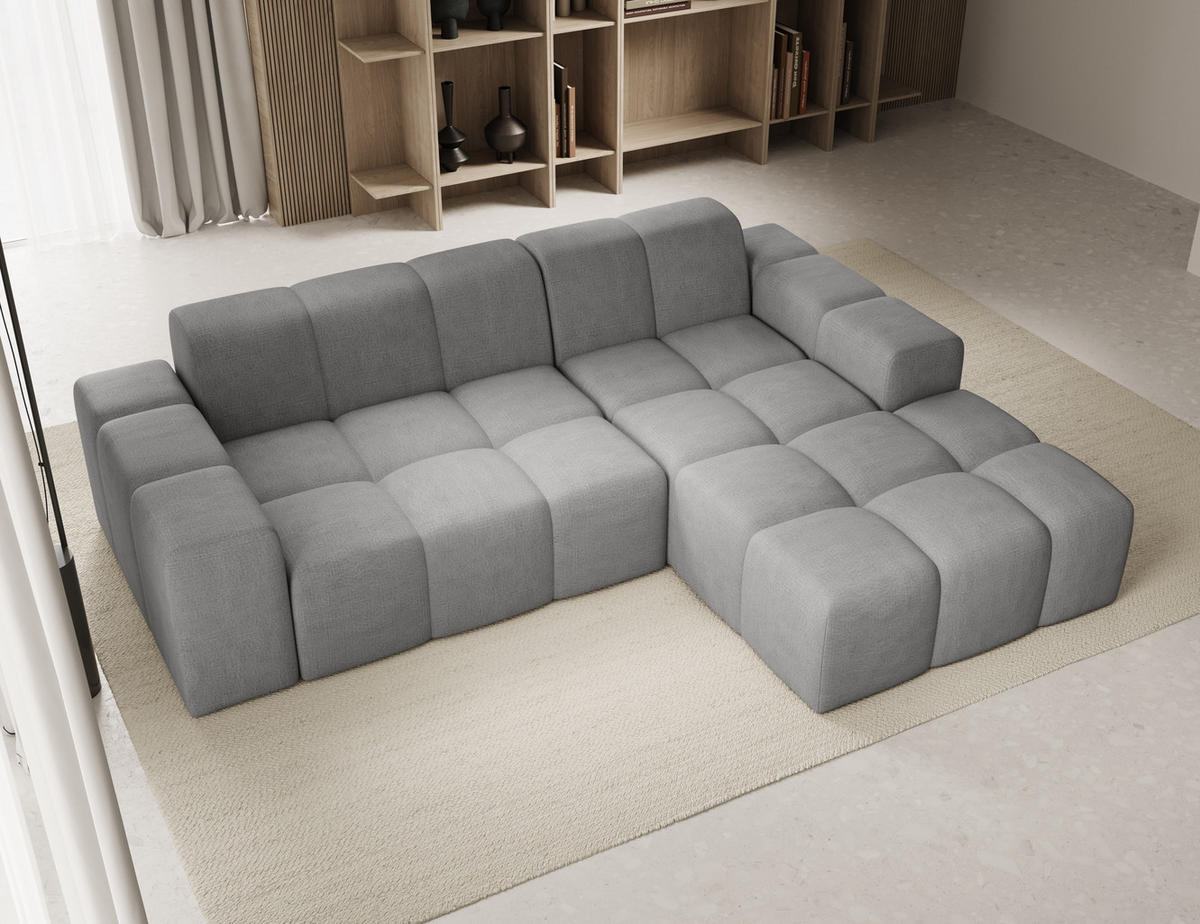 ECKSOFA Fogo mit Hocker, Couch L-Form, Sofa Rechts, Veloursstoff, 245x68x180 cm, Grau - Grau, Holz/Textil (245/180cm) - PROMETO Möbel