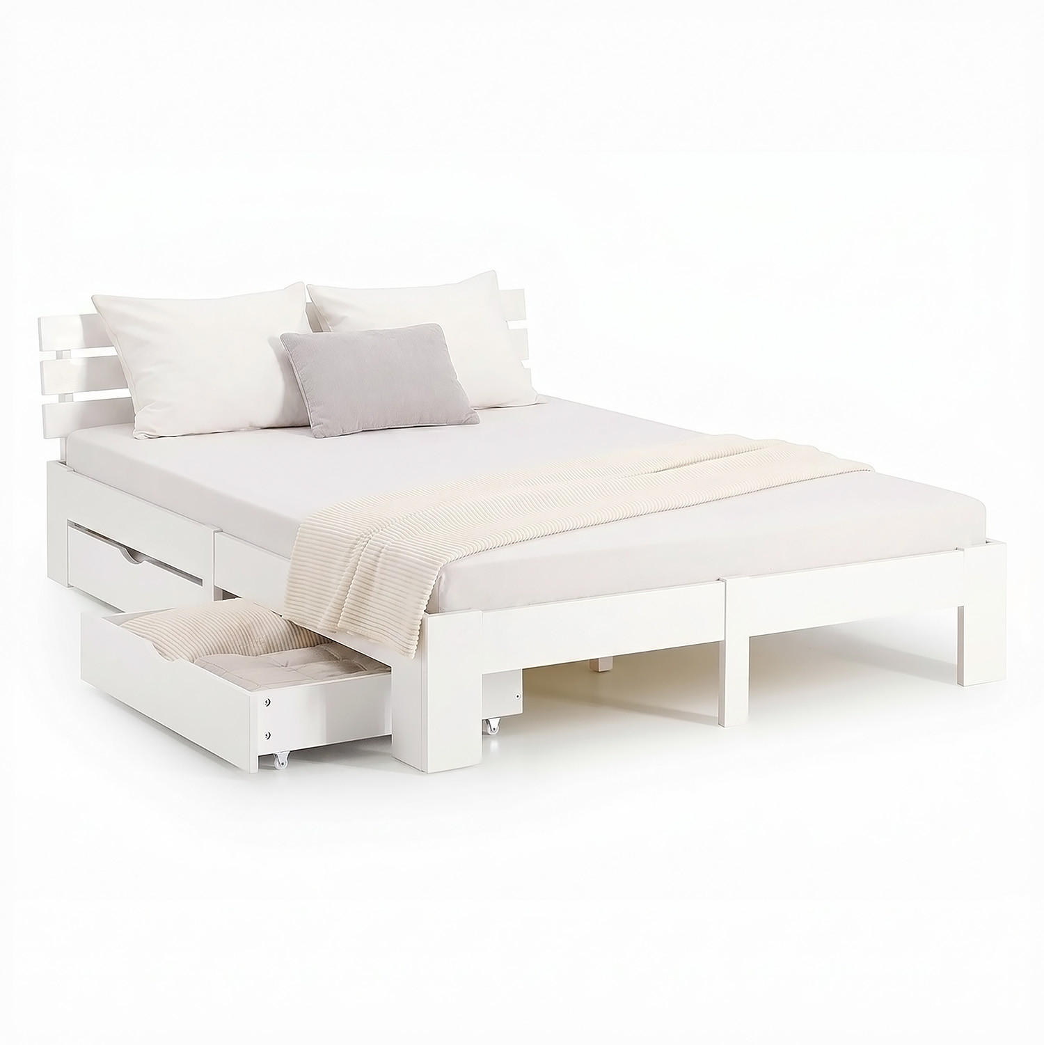 HOLZBETT mit Stauraum 180/200 cm weiß - Weiß, Holz (180/200cm) - Homestyle4u