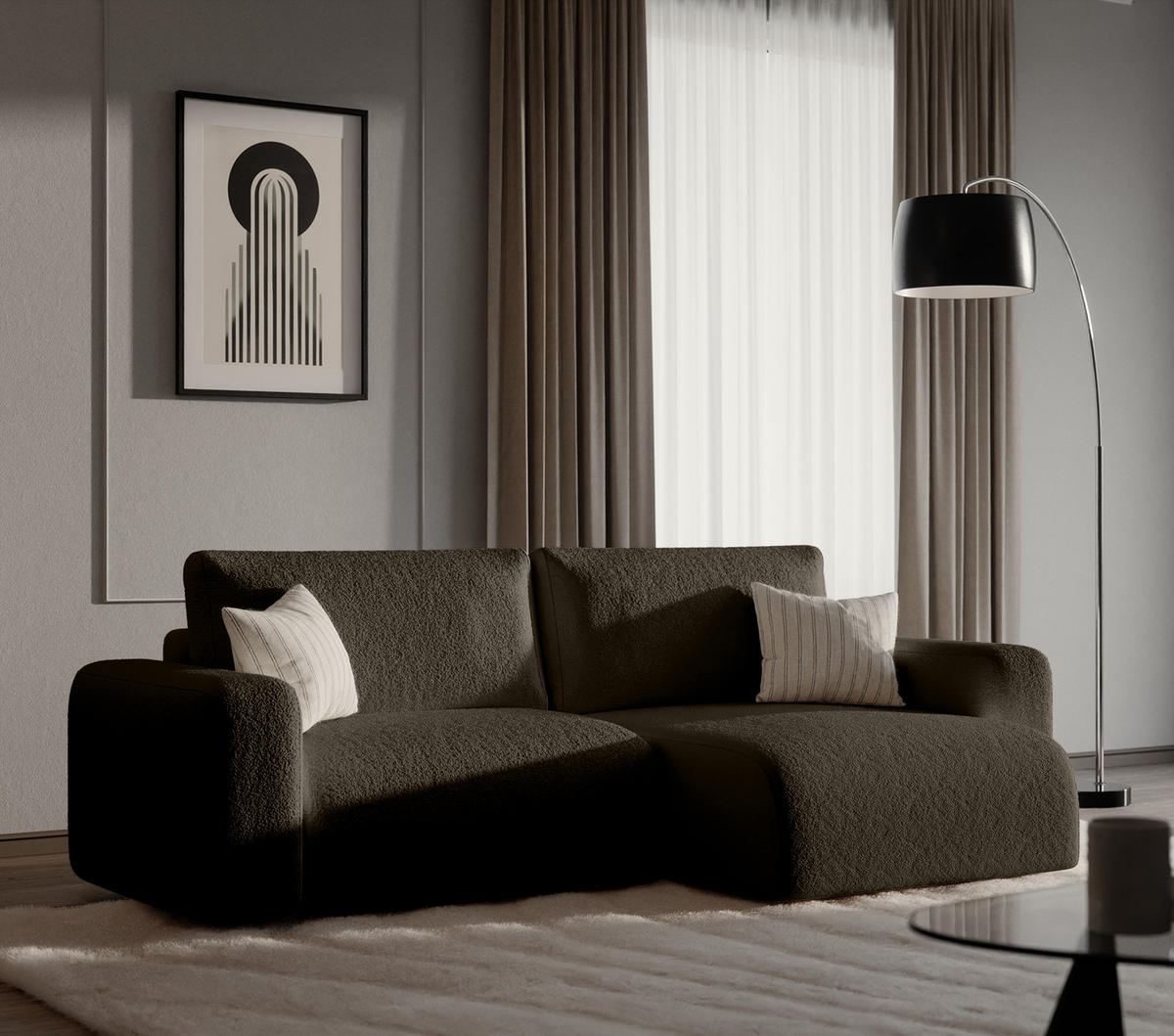 ECKSOFA TALW L MINI mit Schlaffunktion, Dunkelbraun - Dunkelbraun, Textil (257/148cm) - Fedve