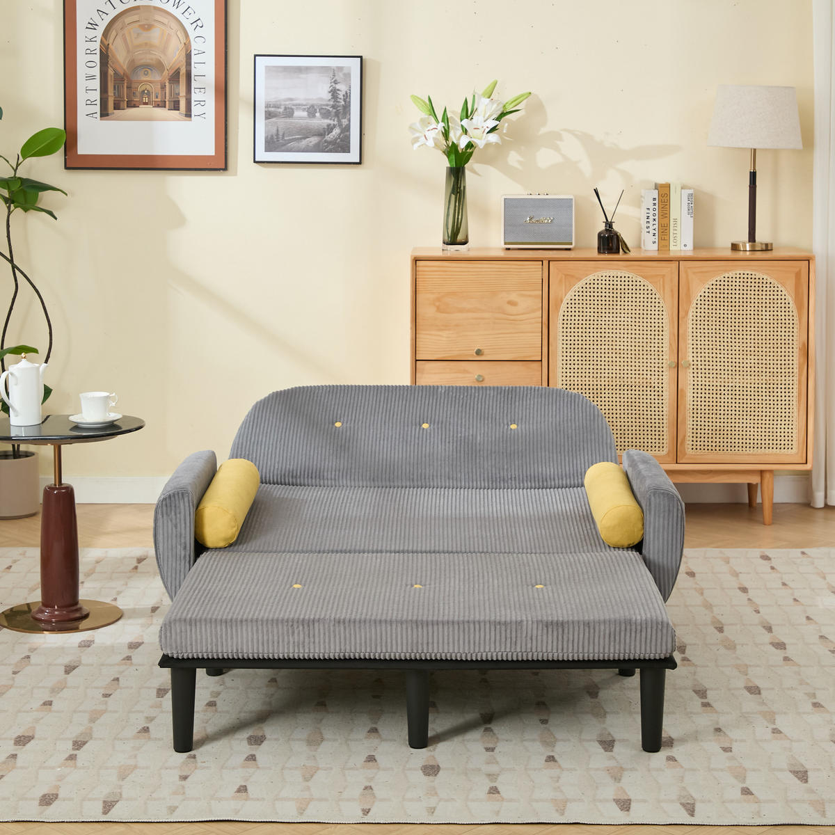 2-SITZER SCHLAFSOFA Cord Grau mit verstellbarer Rückenlehne und 2 Kissen - Grau, Kunststoff/Textil (133.5/85/77cm) - WISHDOR