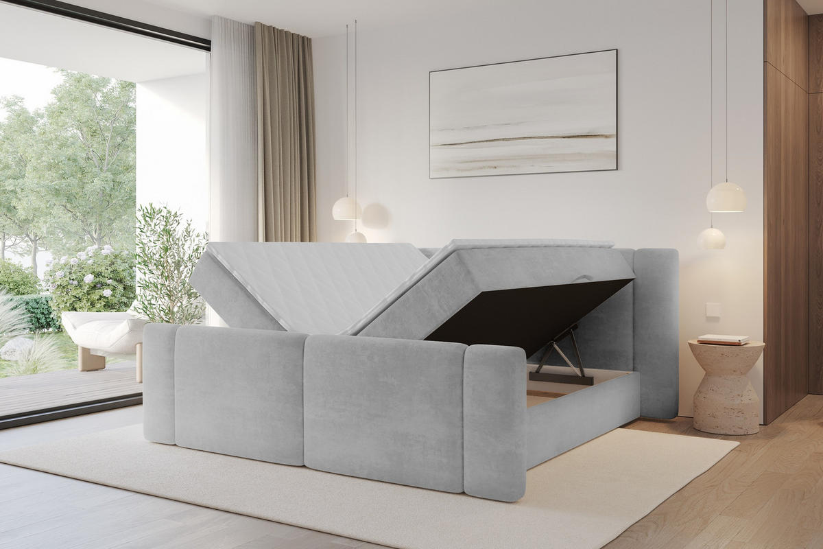 BOXBETT mit Matratze H3 - EVON Zanozek - 140x200 cm Grau - Greige, Holzwerkstoff (140/200cm) - ALTDECOR