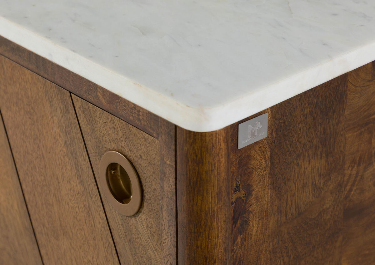 TV-BOARD Mango 220x45x50 braun geölt / echter Marmor LOS ANGELES #12 - Braun, Holz (220/50/45cm) - Massivmoebel24