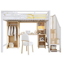 HOCHBETT 90/200 cm in Weiß – mit Schreibtisch, Kleiderschrank und Stauraum - Weiß, Metall (90/200cm) - BEAOK