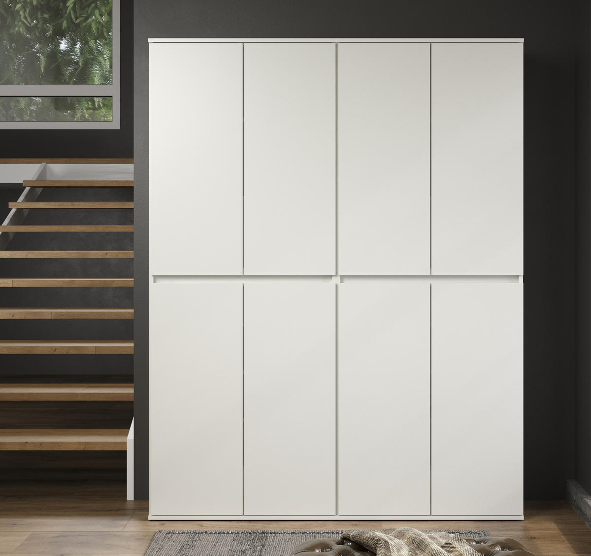 GARDEROBENSCHRANK weiß 148 x 191 cm, Schuhschrank 8-türig - Schwarz/Weiß, Holzwerkstoff/Kunststoff (148/191/34cm) - Top.Furn