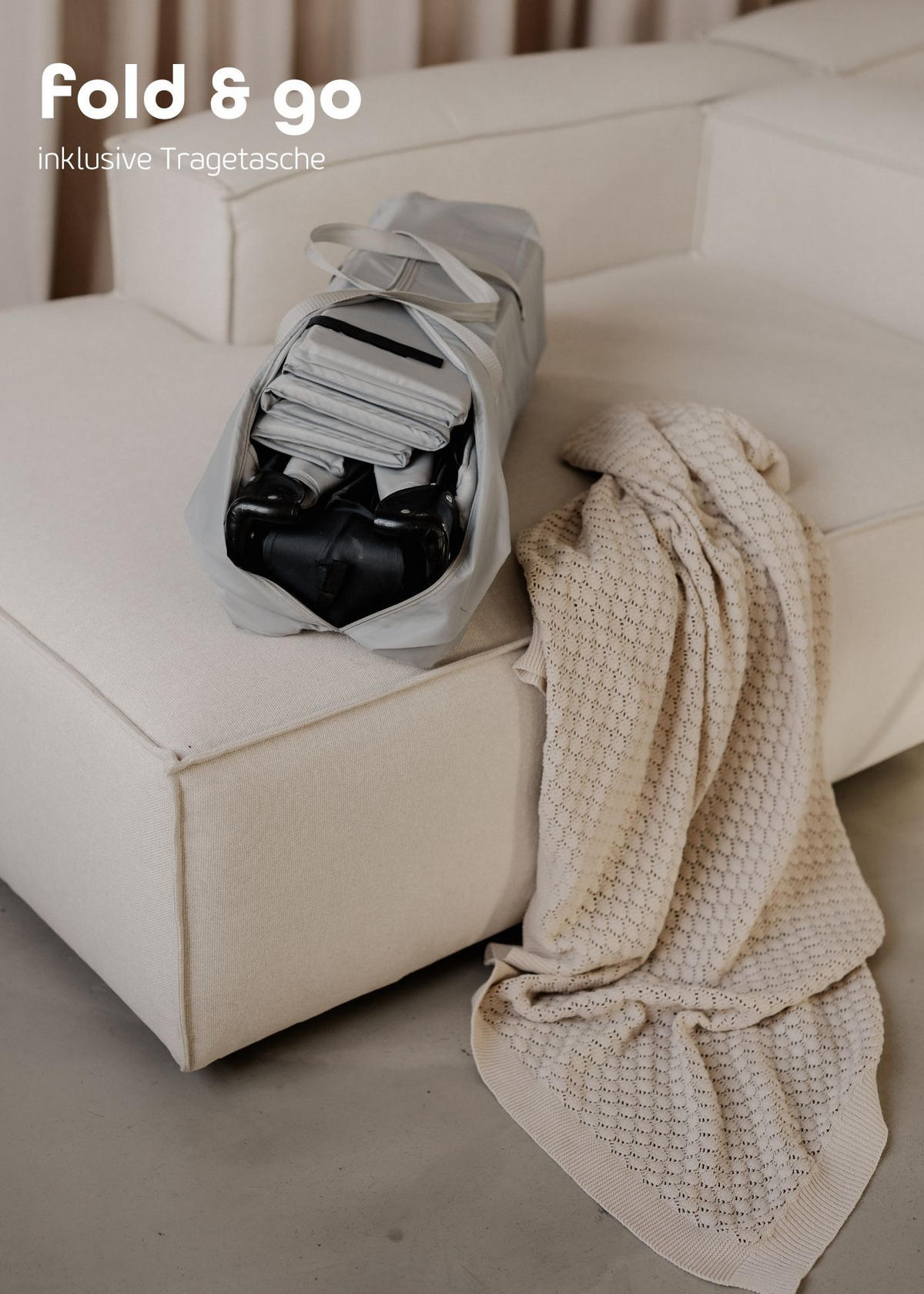 REISEBETT 60x120 cm - fold & go - mit Matratze SleepPlus, schwarz/grau - Schwarz/Grau, Kunststoff (60/120cm) - Sämann – make a difference.