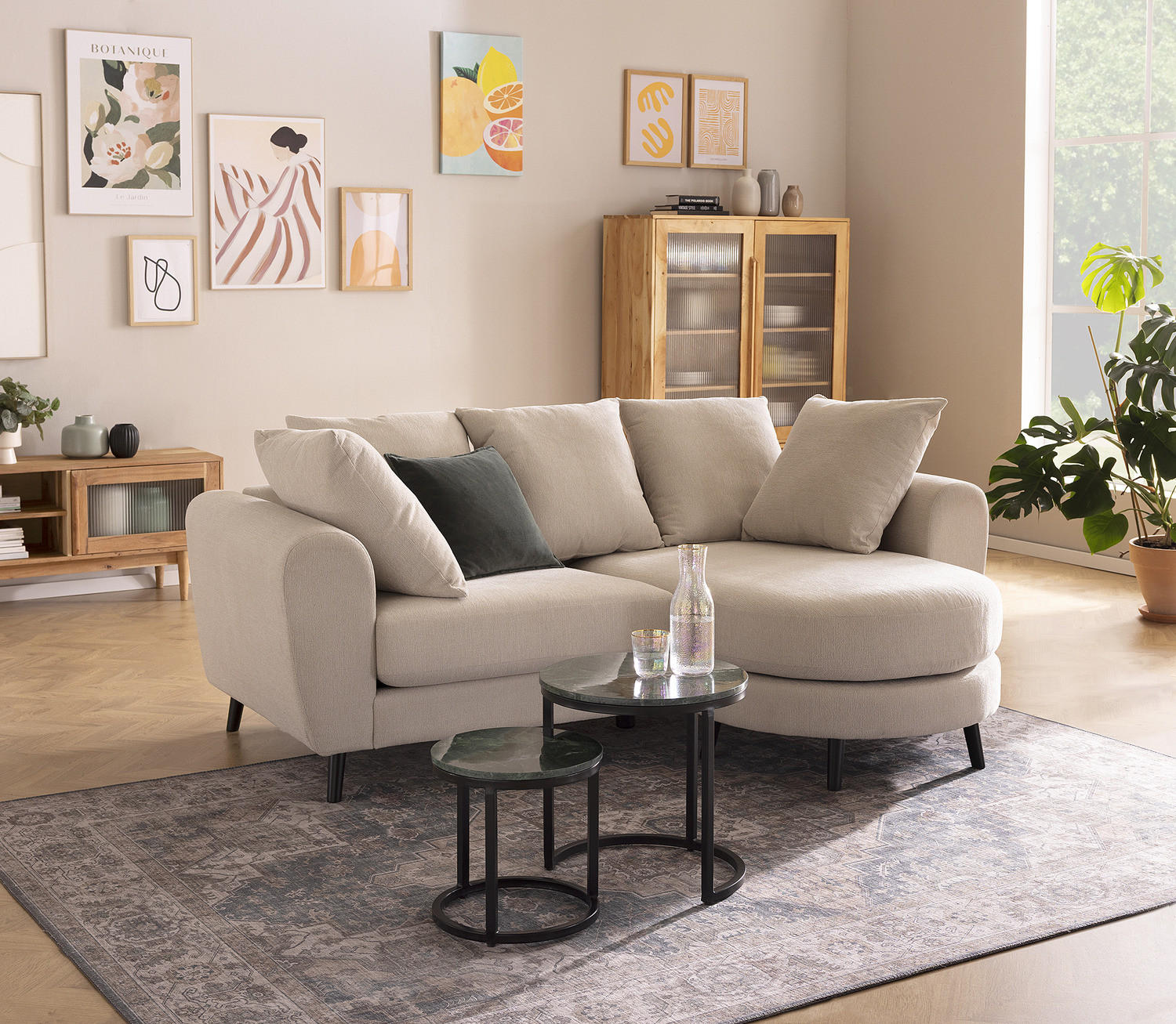 COUCHTISCH-SET - Marmor, 2-teilig - Dunkelgrün/Schwarz, Naturmaterialien (45/45/45cm) - home24