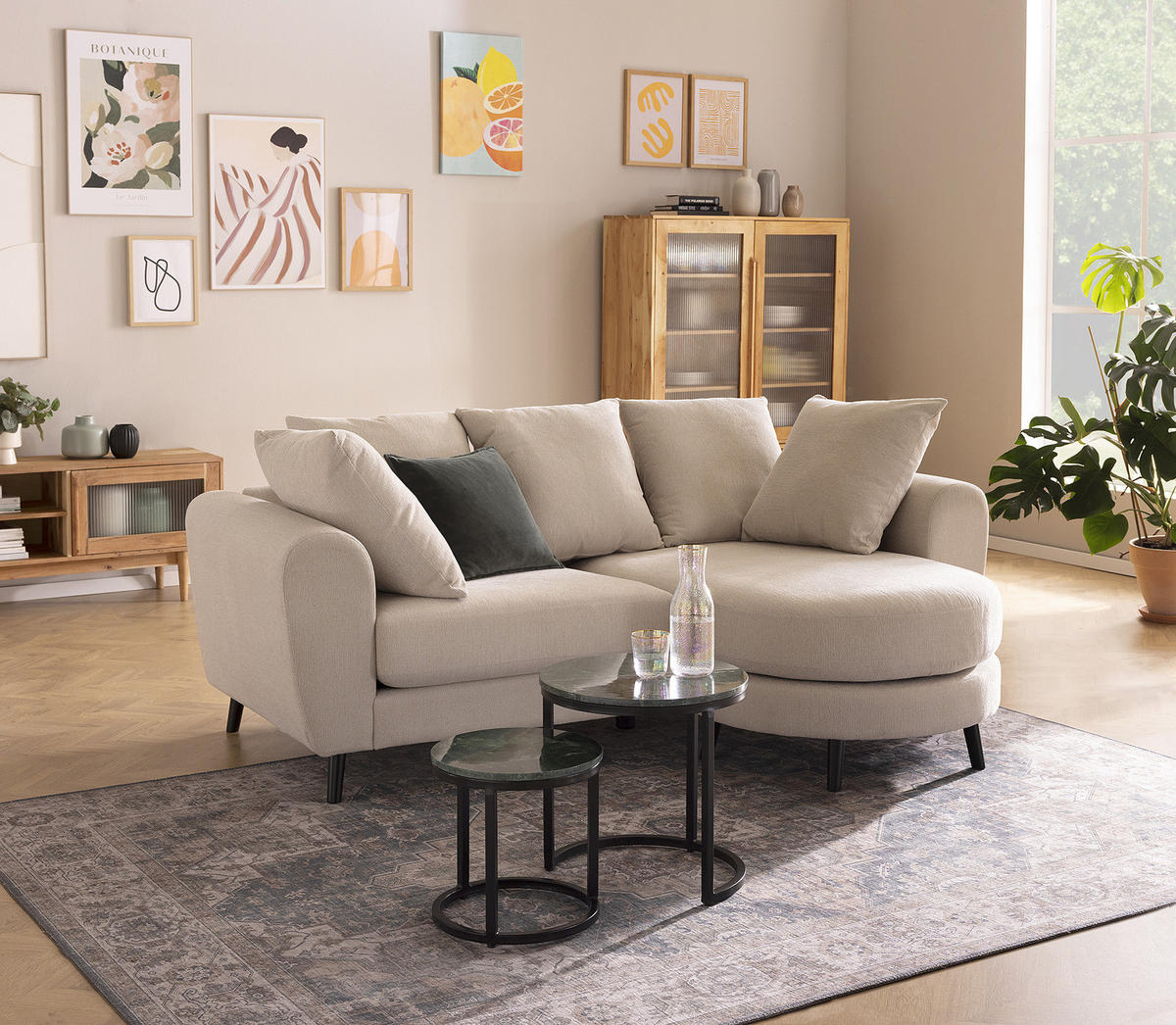 COUCHTISCH-SET - Marmor, 2-teilig - Dunkelgrün, Naturmaterialien (45/45/45cm) - home24