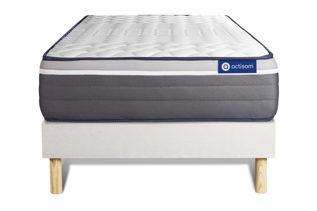BETT Actilatex plus Latex und Memory-Schaum 90 x 200 cm h4 - Kit Bettgestell Weiß - Beige/Weiß, Karton/Holz (90/200cm) - ACTISOM