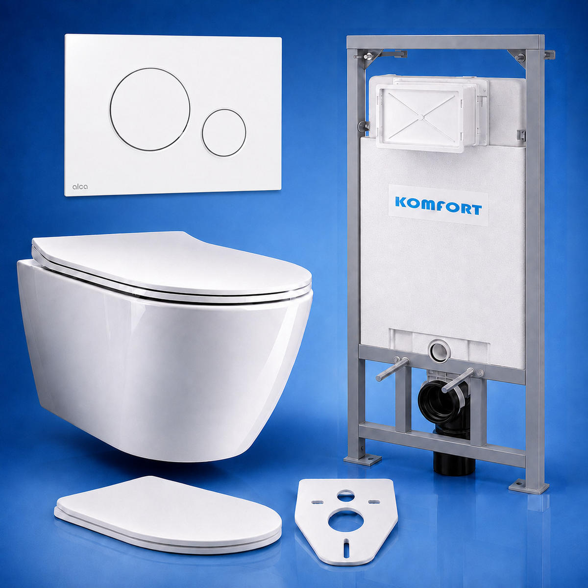WC-SET ROLO Weiß, Slim-Sitz, Vorwandelement und Betätigungsplatte M670 Weiß THIN - Weiß, Keramik (53/119.5/48.5cm) - bad land