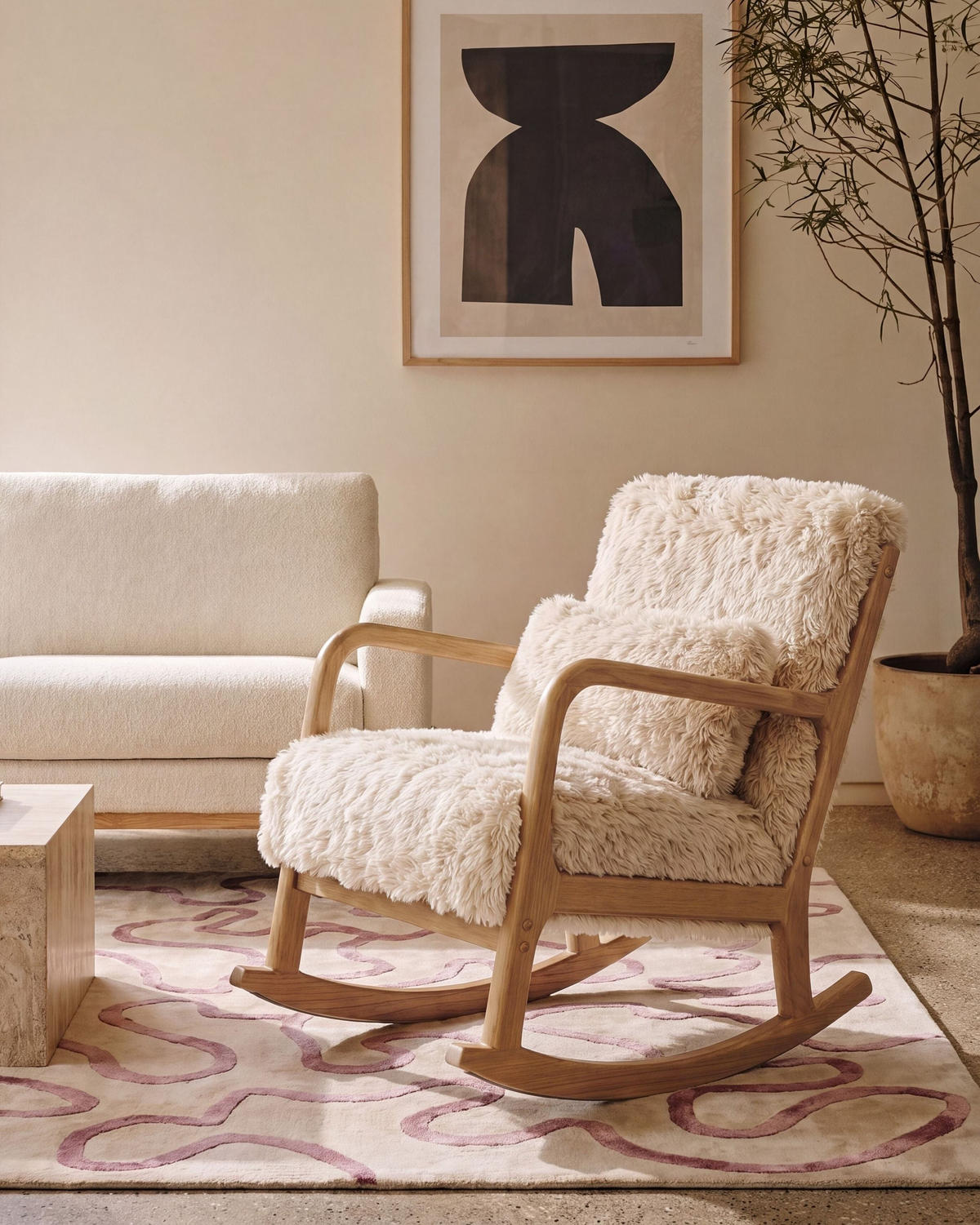 HOUPACÍ KŘESLO Umělá kožešina Světle béžové Skovde - hnědá/béžová, textil (66/82/79cm) - Beliani