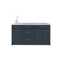 KÜCHENBLOCK Fame-Line, Dunkelblau Hochglanz, 150 cm, AP Marmor - Anthrazit/Dunkelblau, Holzwerkstoff (150/82/60cm) - Vicco