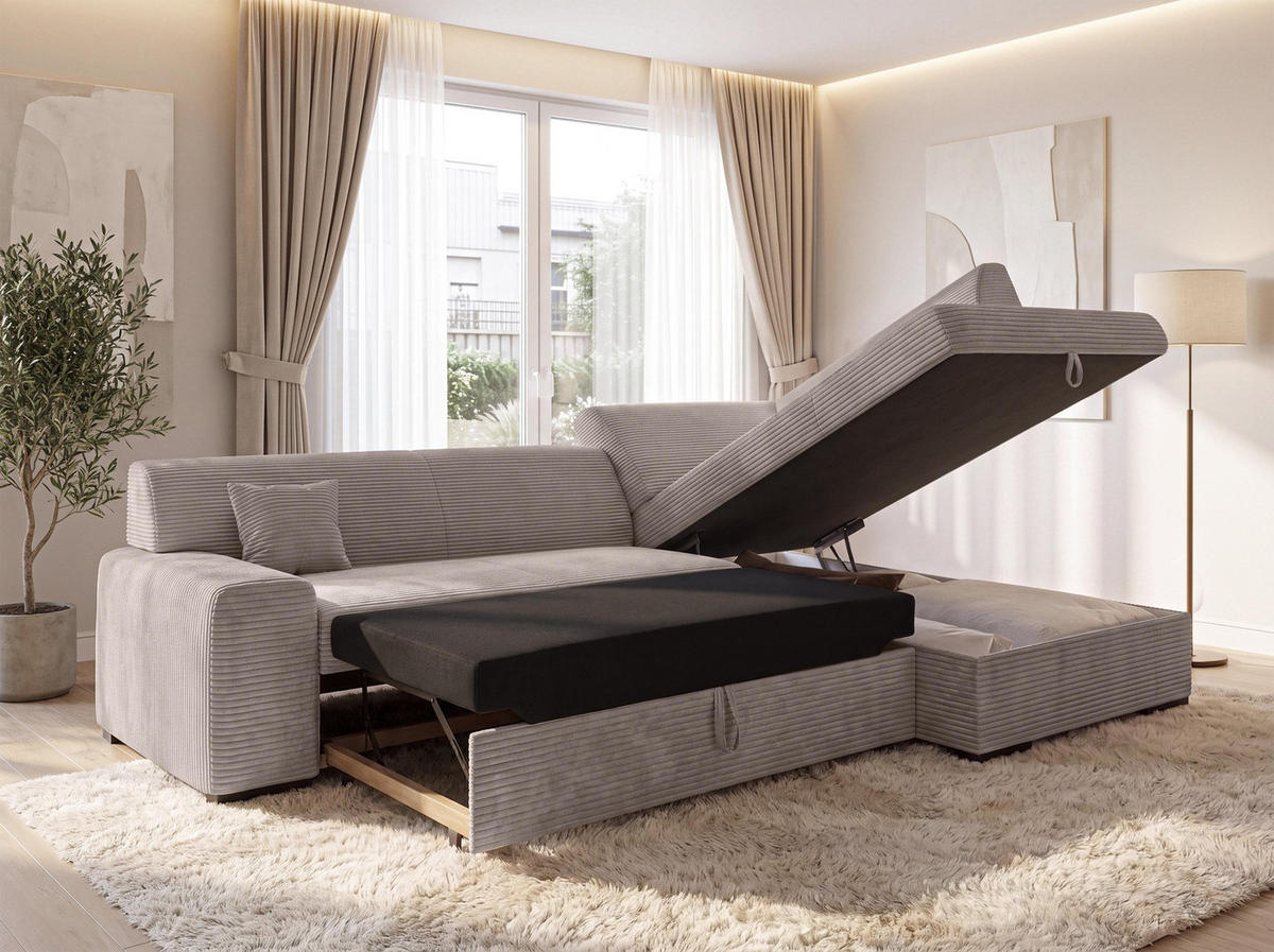 ECKSOFA L Form Minosa Beige 260/175/71 cm Rechts mit Schlaffunktion - Beige/Schwarz, Kunststoff/Textil (175/260cm) - AX Living