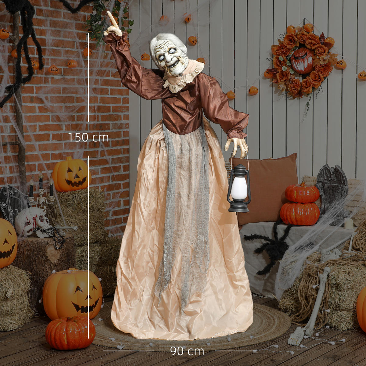 HALLOWEEN-DEKORATION Hexe 150 cm mit LED-Lichter, Soundfunktion - Braun, Textil (25/150/90cm) - Outsunny
