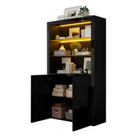 VITRINE 100/35/170 cm Schwarz aus MDF, Spanplatte und Glas mit LED-Beleuchtung - Schwarz, Holzwerkstoff (35/170/100cm) - OKMYHOME