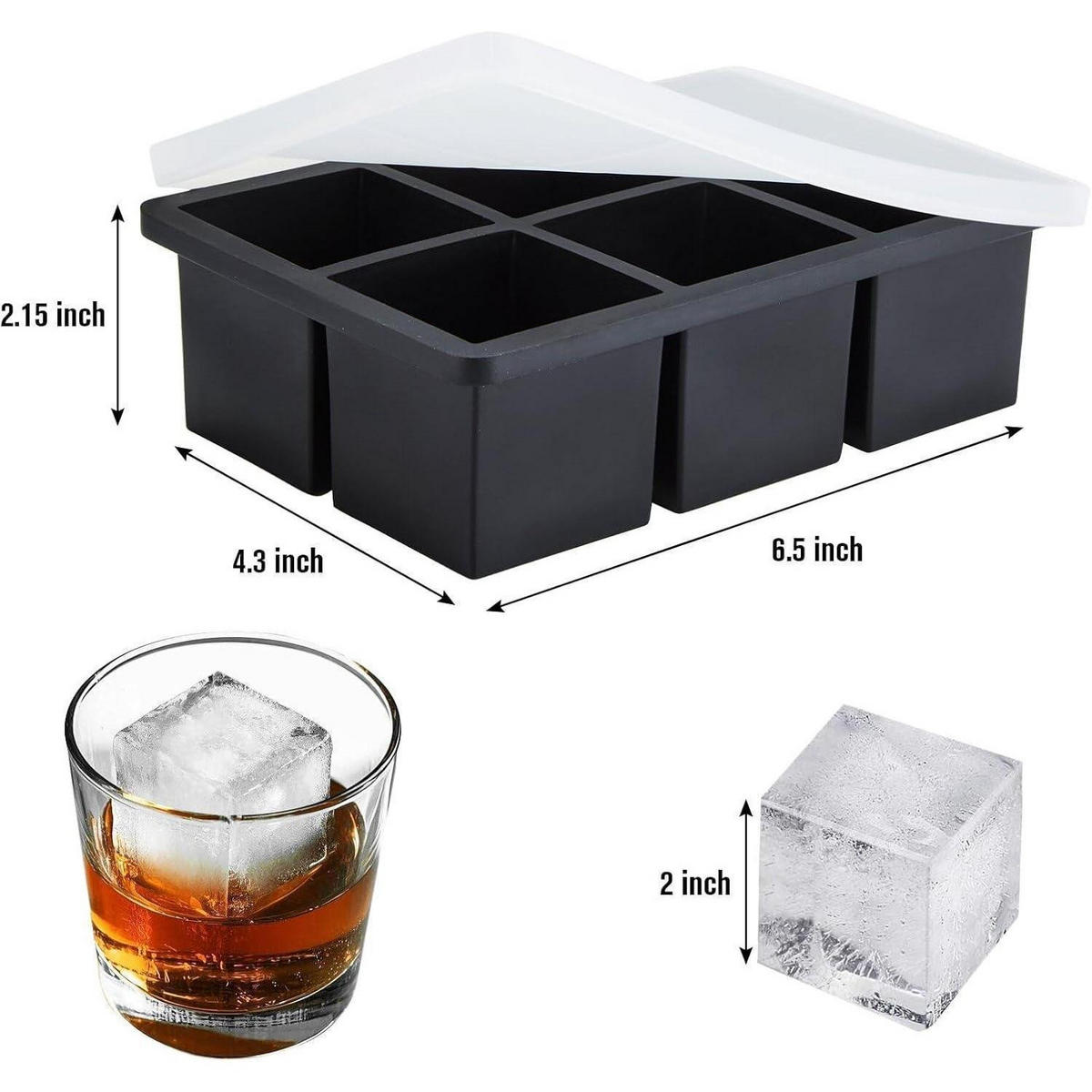 EISWÜRFELFORM Silikon Schwarz mit Deckel 6 Eckige - Schwarz, Kunststoff (13/5/21cm)
