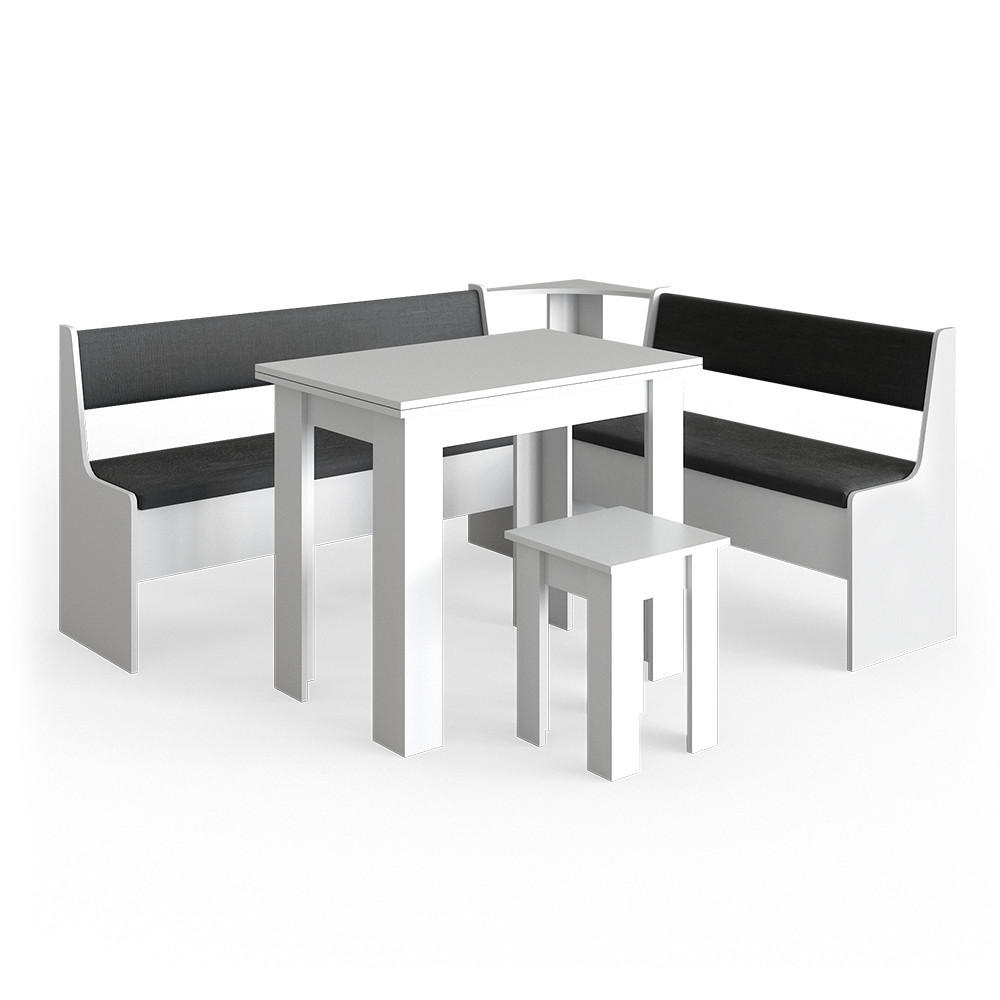 ECKBANKGRUPPE Roman Weiß 180 x 41.5 cm mit Tisch - Anthrazit/Weiß, Holzwerkstoff (180/80/150cm) - Vicco