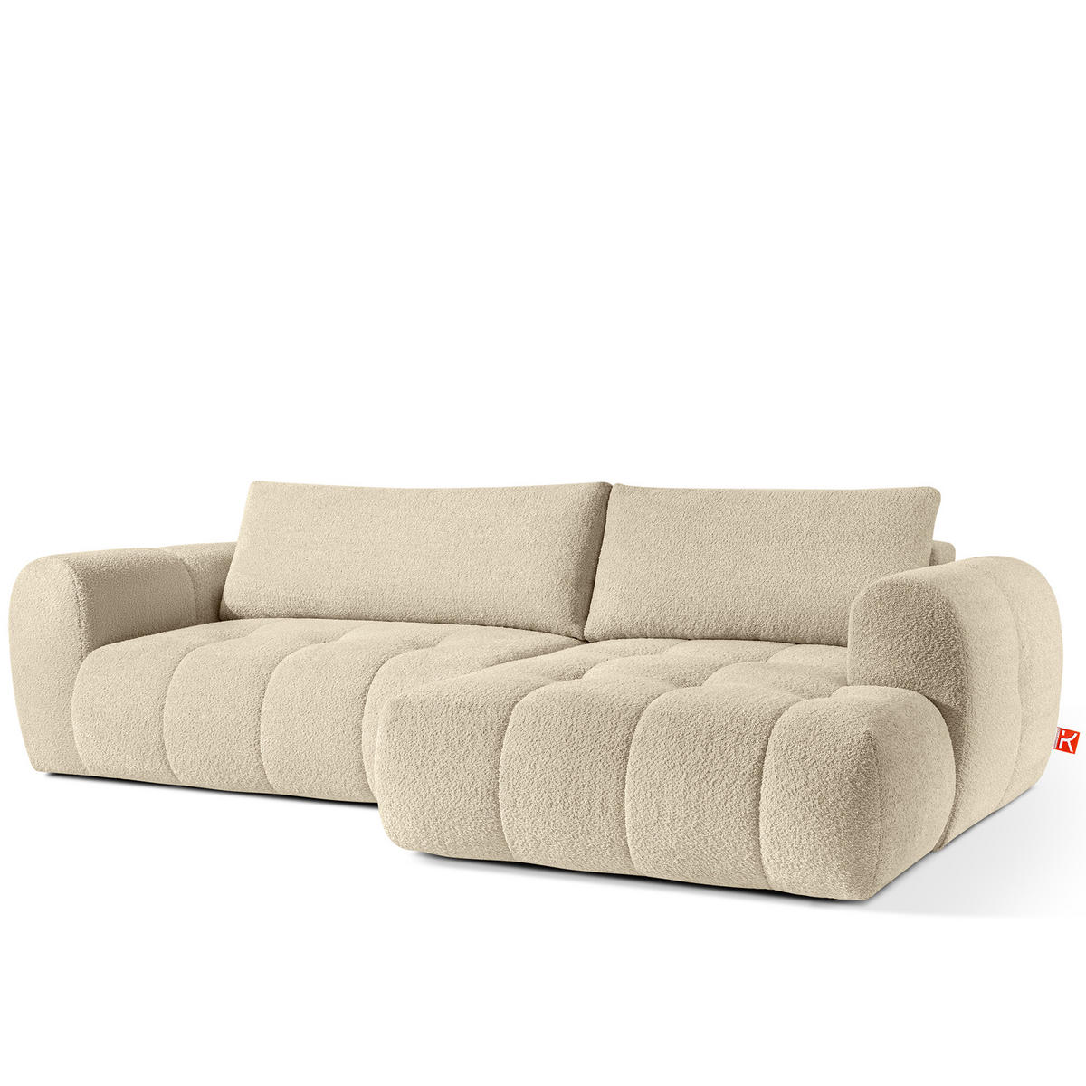 ECKSOFA RECHTS LIRA, Hellbeige, Bouclé - Beige, Holz/Holzwerkstoff (295/112cm) - KONSIMO®