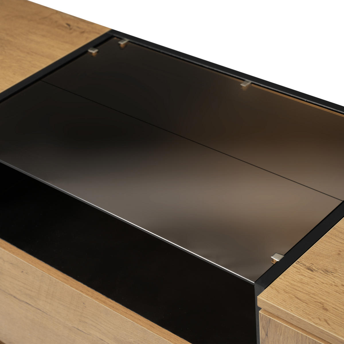 SIDEBOARD in Eichenoptik mit Glasfront mit 2 Schubladen, 2 Türen & offenem Fach - Eichefarben, Holzwerkstoff (140/70/40cm) - Urban Meuble