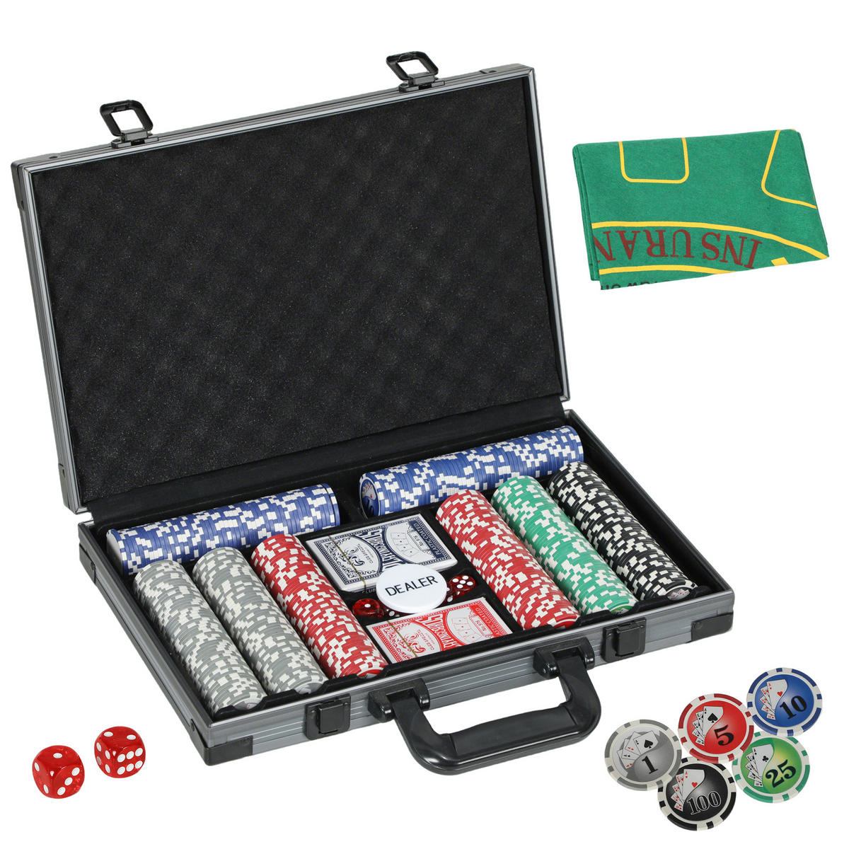 POKERKASETTE DE-18667 400 Jetons, inkl. Tischauflage - Grau, Kunststoff (28/39.5cm) - ComfortXL