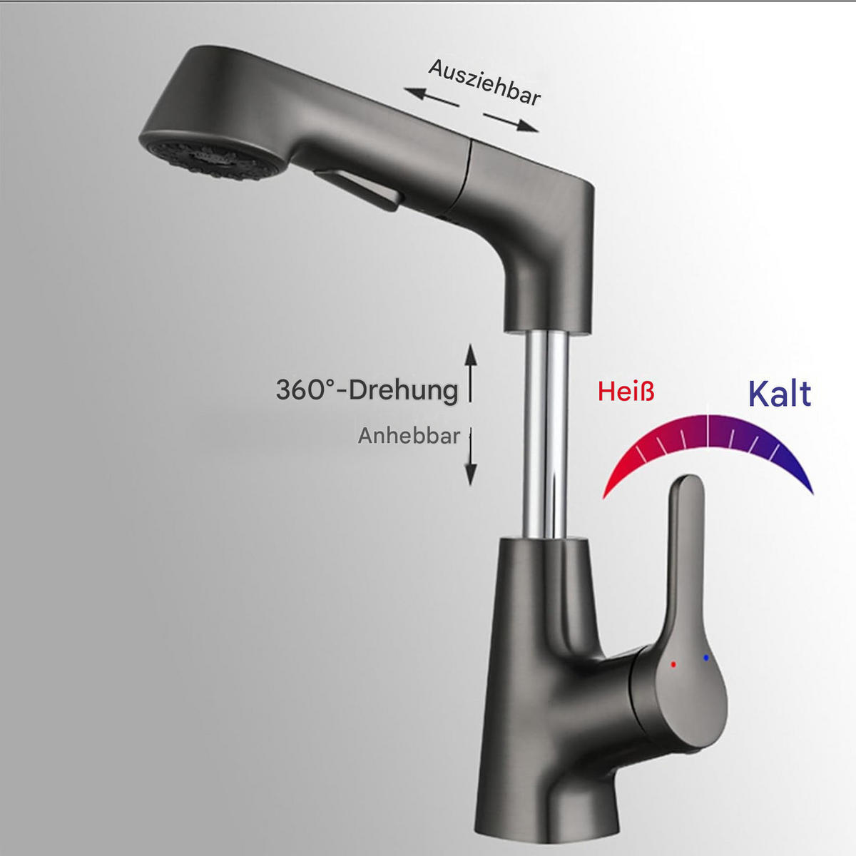 KÜCHENARMATUR，GRAUER Klapp, 42 x 23,5 x 7 cm - Grau, Metall (42/7/23.5cm) - Vallsero