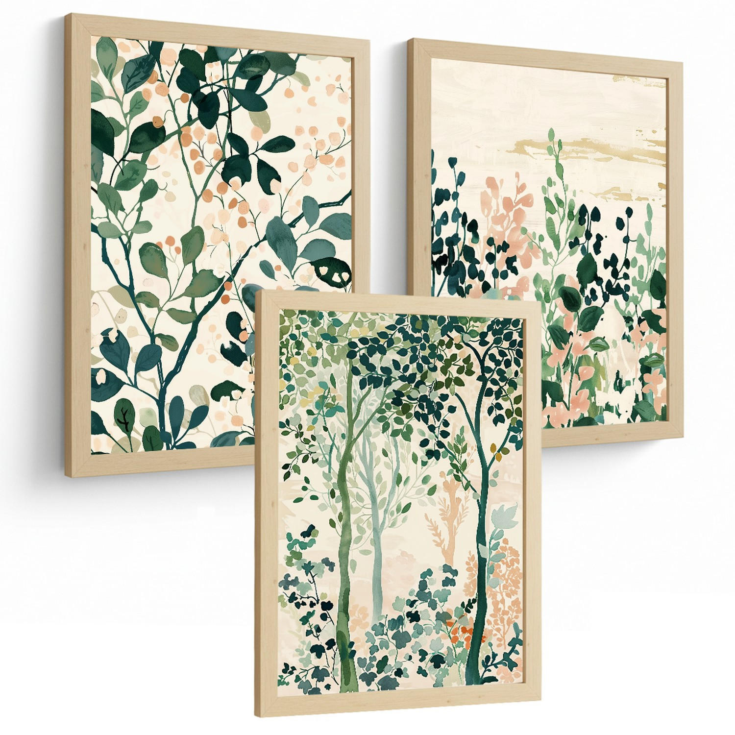 POSTER 3er-Set Wandbilder Floral Bäume modern Wohnzimmer Deko, Schlafzimmer, Küche, Badezimmer Rahmenlos A3 - Klar, Papier (29.7/1/42cm) - Nacnic