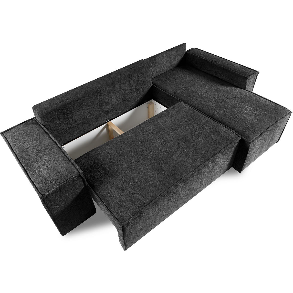 ECKSCHLAFSOFA Colby mit Schlaffunktion und zwei Hockern, universeller Ottomane, Anthrazit - Anthrazit, Textil (265/155cm) - Beautysofa