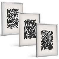 BILDER SET 3er Set - 40x60 cm Silberner Rahmen - Abstrakte Pflanzenmuster - Silberfarben, Kunststoff (40/60cm) - TULUP