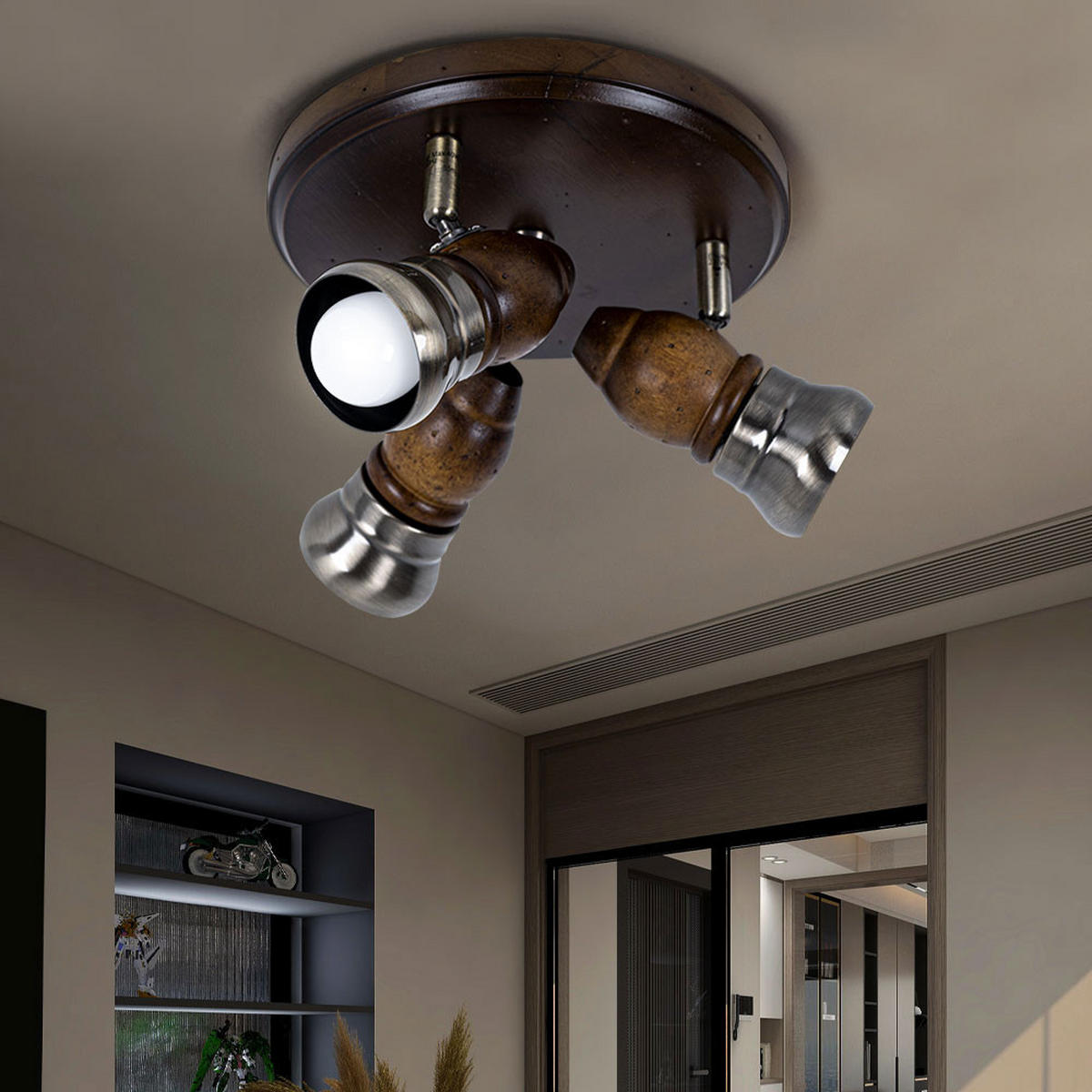 LED DECKENLEUCHTE Holzoptik Braun beweglich - Braun, Holz (7/7/13cm) - Globo Lighting
