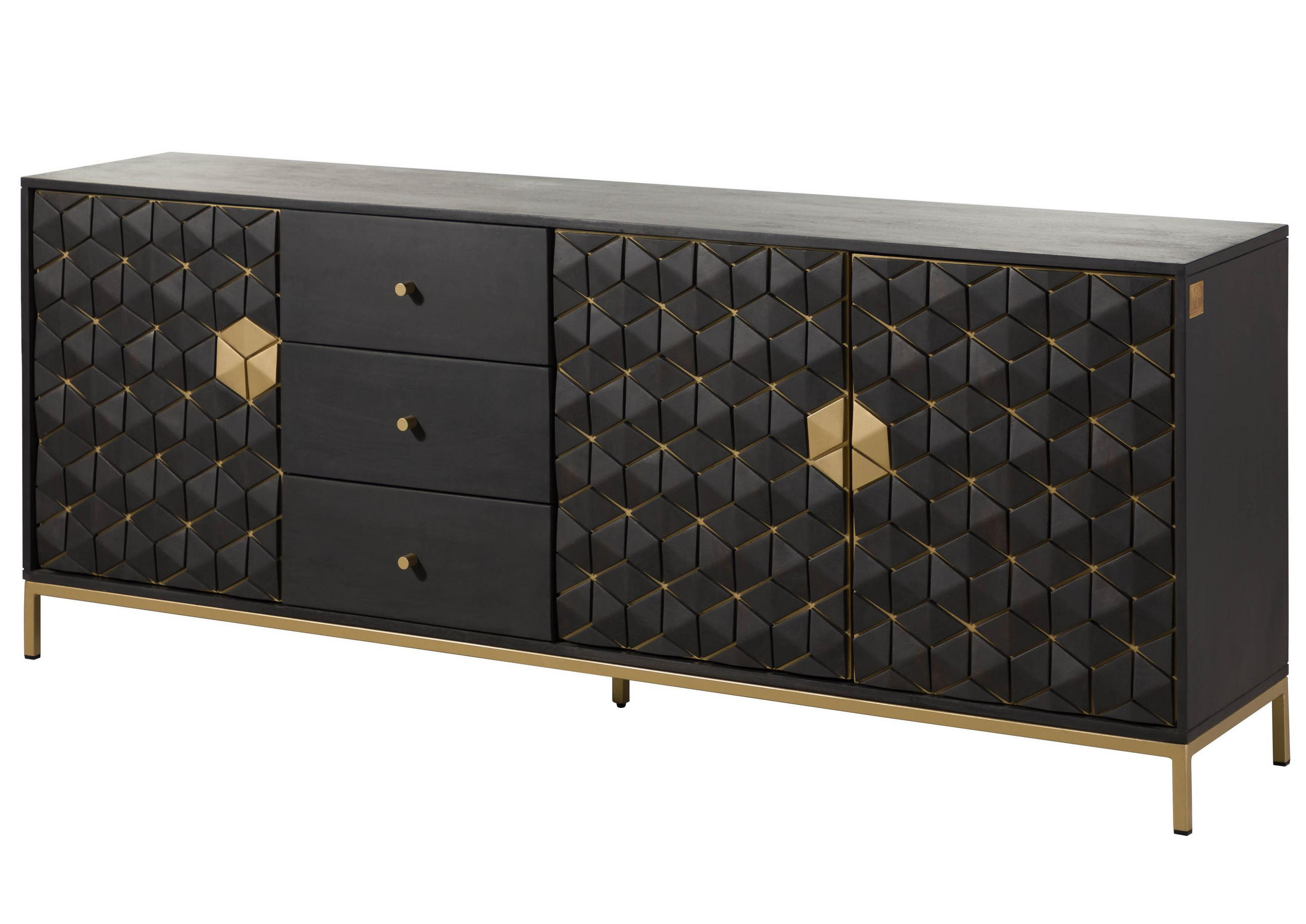 SIDEBOARD Mango 194x40x77 grau geölt DIAMOND #121 - Grau, Holz (194/77/40cm) - Massivmoebel24