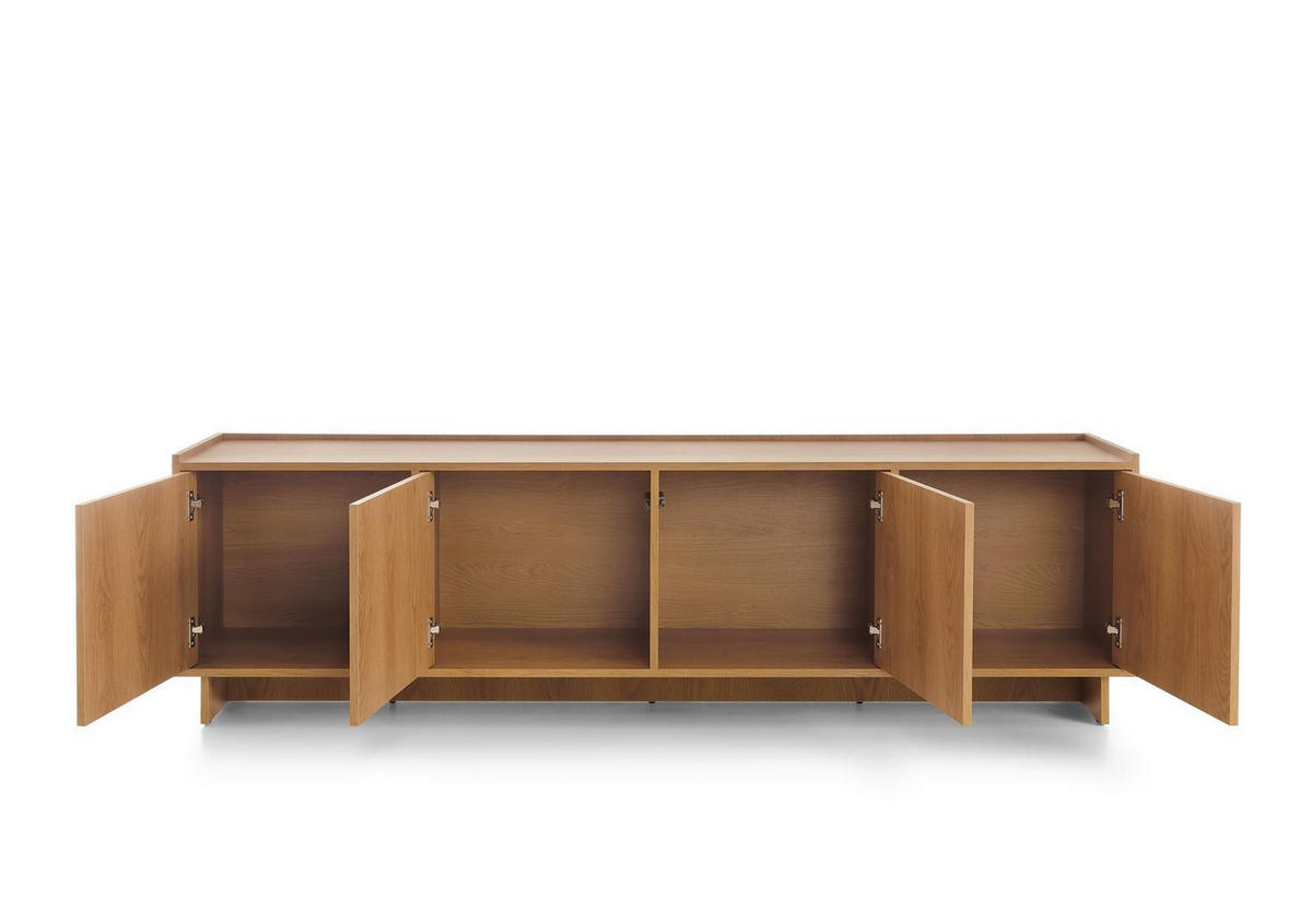 LOWBOARD Suna 195 cm breit Japandi Design Fernsehtisch Eiche Caramel grifflos - Braun, Holzwerkstoff (195/55/39cm) - Bettso