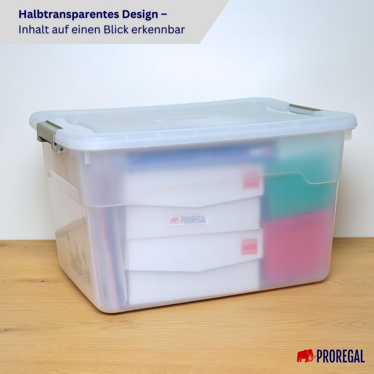AUFBEWAHRUNGSBOX mit Deckel 60L im 4er Set Extra Groß Rollen transparent stapelbar - Transparent, Kunststoff (58/34/43cm) - PROREGAL
