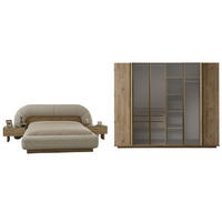 BETTANLAGE ANKA Schlafzimmer-Set, 4-teilig, Eiche, Bett mit Kopfteil, 2 Nachttische und Kleiderschrank - Eichefarben, Holzwerkstoff (160/200cm)