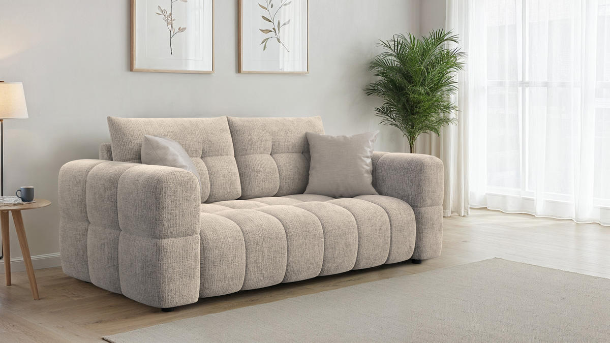 SOFA CLOUDI 2,5-Sitzer, beige - Beige/Schwarz, Holz/Textil (211/89/104cm) - Courtois Laville