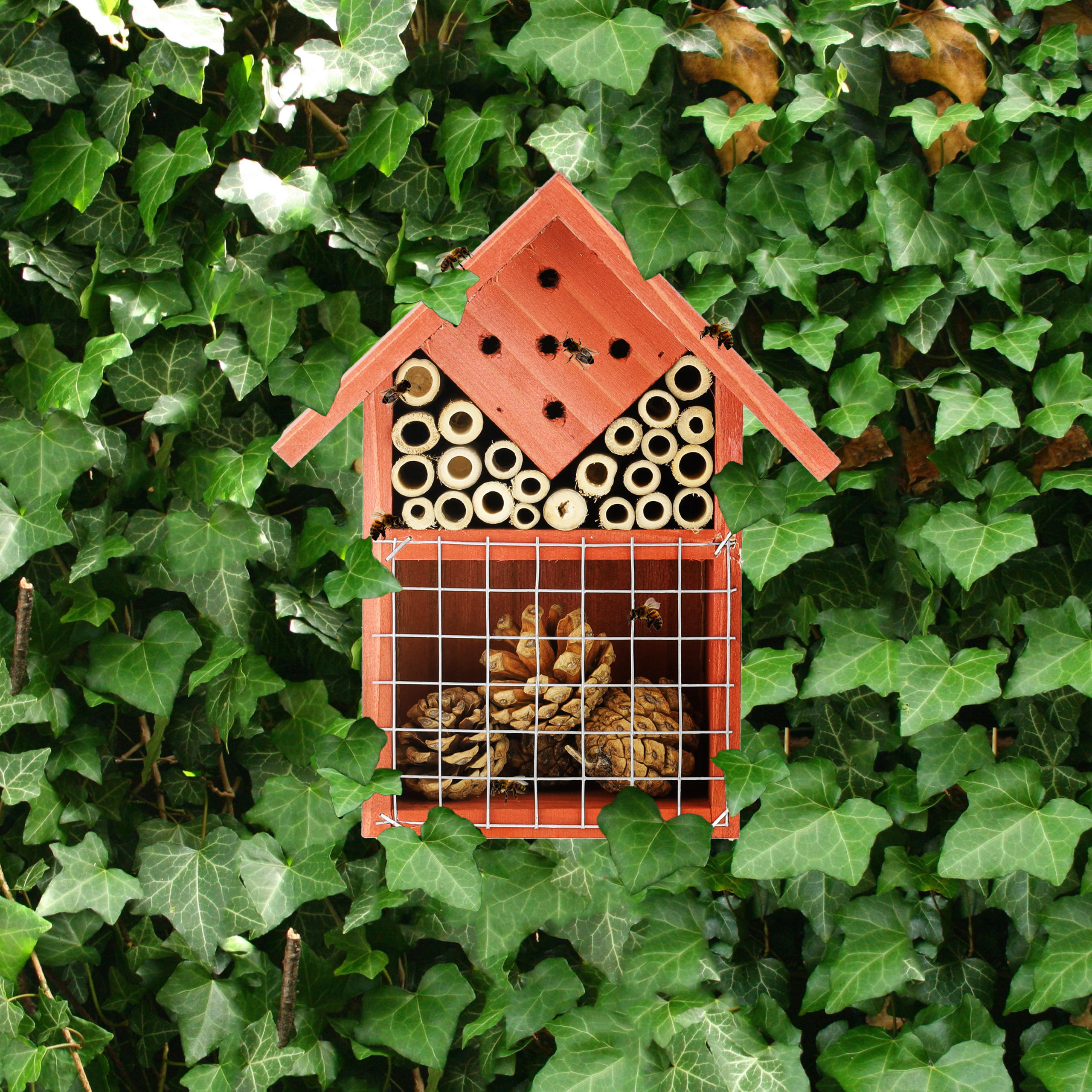 INSEKTENHOTEL - Orange, Holz (17.5/21/9cm) - Relaxdays