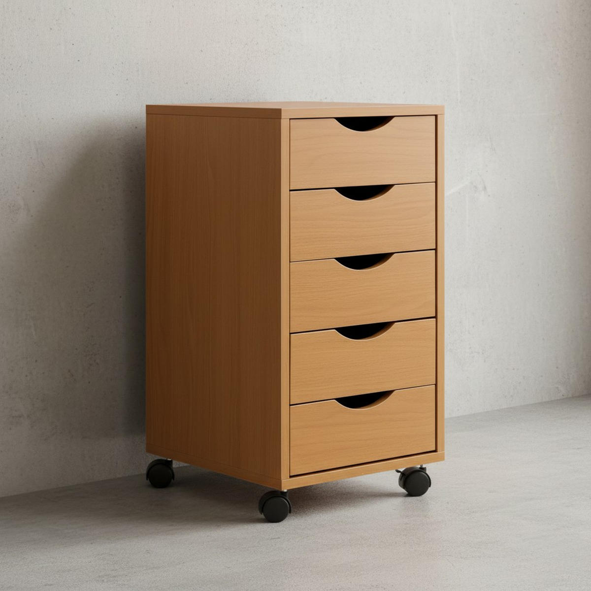 ROLLCONTAINER – Buche, 5 Schubladen, Schreibtischcontainer, Rollen - Schwarz/Braun, Holz/Kunststoff (33/64/38cm) - KADIMA DESIGN