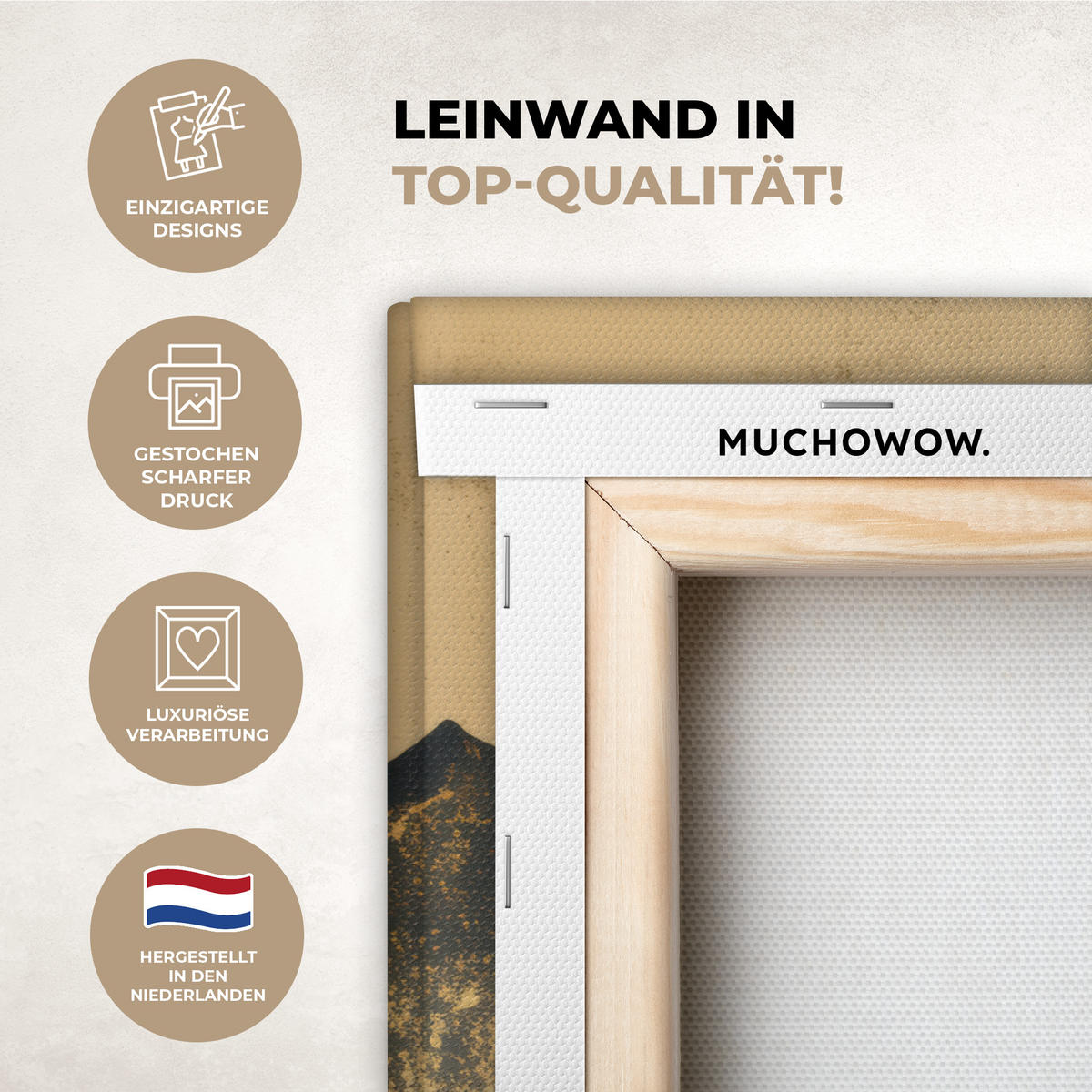 LEINWANDBILD Goldene Berge bei Mondschein Wanddeko 90x60 cm - Goldfarben, Textil (90/60cm) - MuchoWow