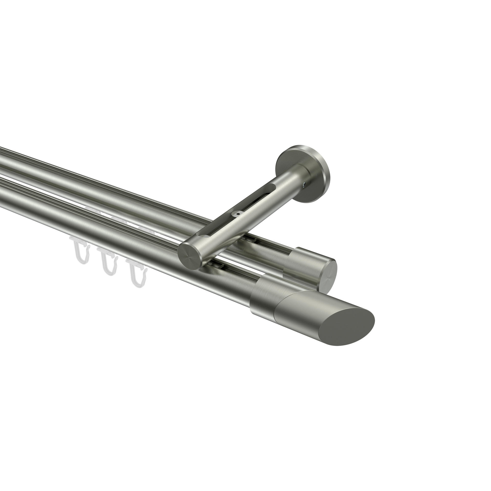 INNENLAUF-GARDINENSTANGEN-SET Siteno Verano 360 cm (geteilt in 2 x 180 cm), 2-läufig, 20 mm Ø Edelstahl-Optik - Edelstahlfarben/Silberfarben, Metall (360cm) - INTERDECO