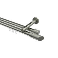 INNENLAUF-GARDINENSTANGEN-SET Siteno Verano 360 cm (geteilt in 2 x 180 cm), 2-läufig, 20 mm Ø Edelstahl-Optik - Edelstahlfarben/Silberfarben, Metall (360cm) - INTERDECO